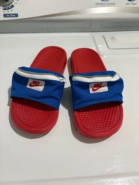 Nike Red and Blue Slide Sandals with Zip Pouch